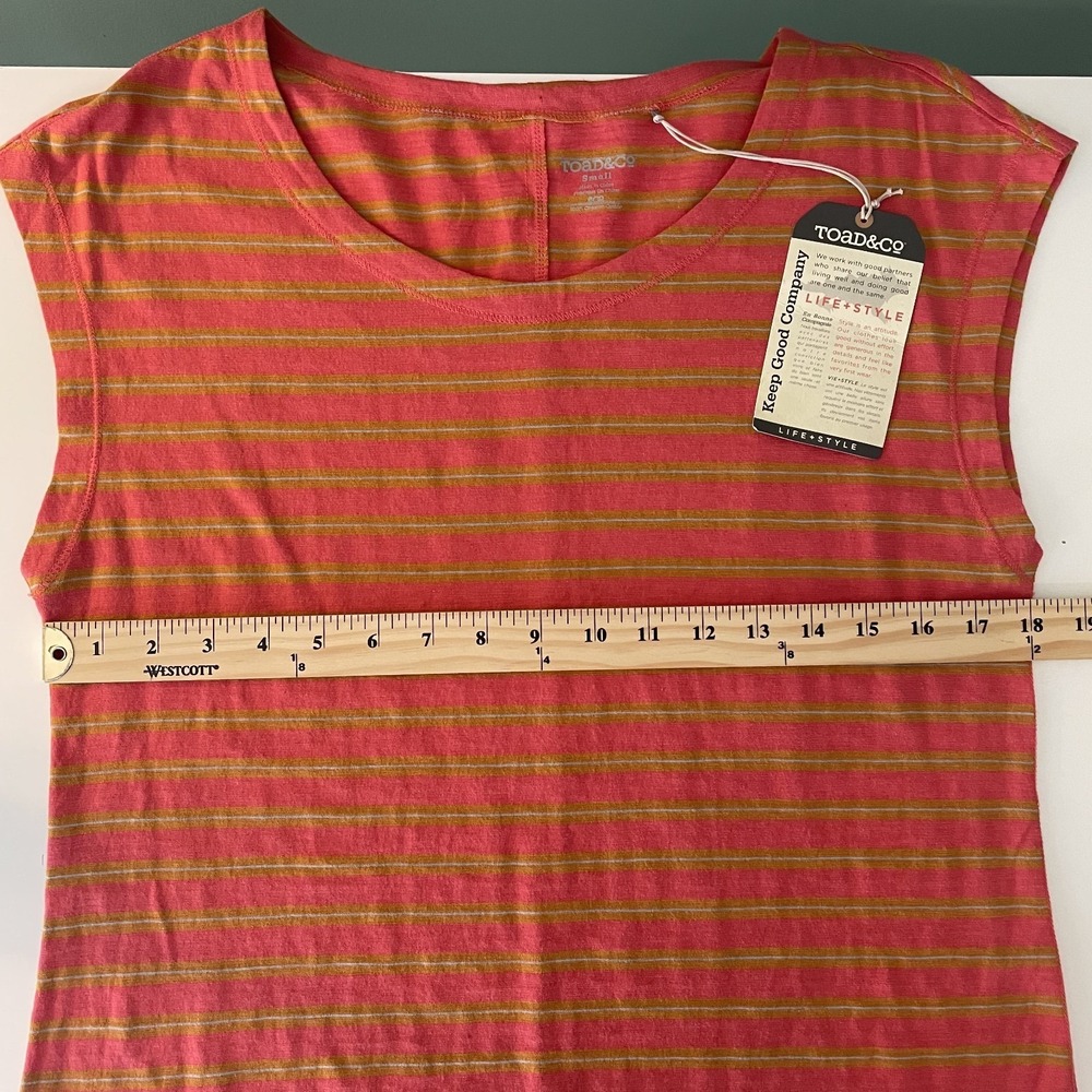 NWT Toad & Co Organic Cotton Hibiscus Striped Slub Tee Size S Cap Sleeve Outdoor - Picture 8 of 9
